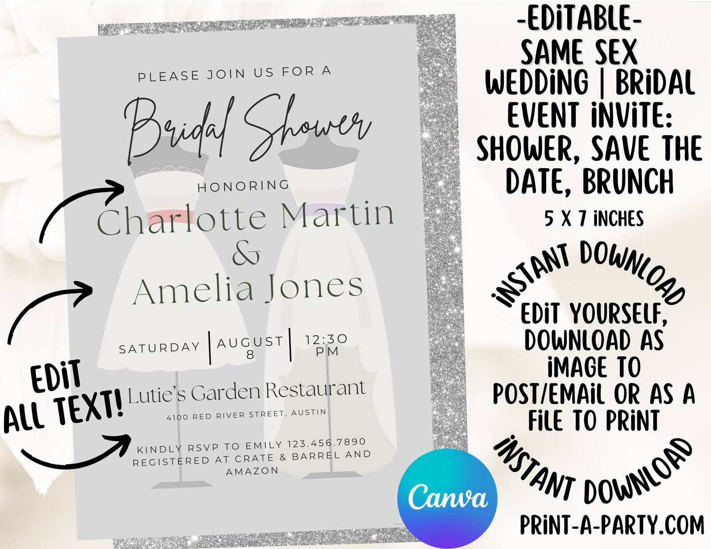 Wedding Event Invitation Template - LGBTQ+ Bridal Shower, Brunch, Save The Date, Engagement Party, Same-sex wedding