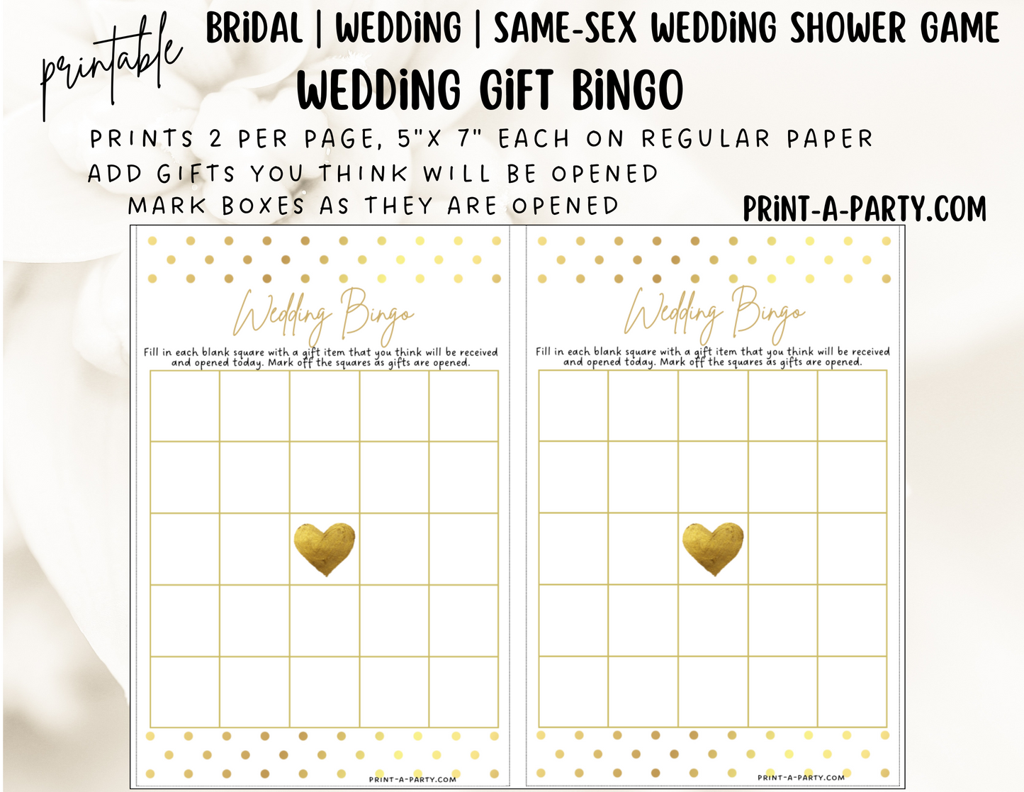 Same Sex Wedding Shower Game Bundle (4) | LGBTQ+ | Same Sex Wedding Activities | LGBTQ+ | Same Sex Weddings - Gold Polka Dots Design