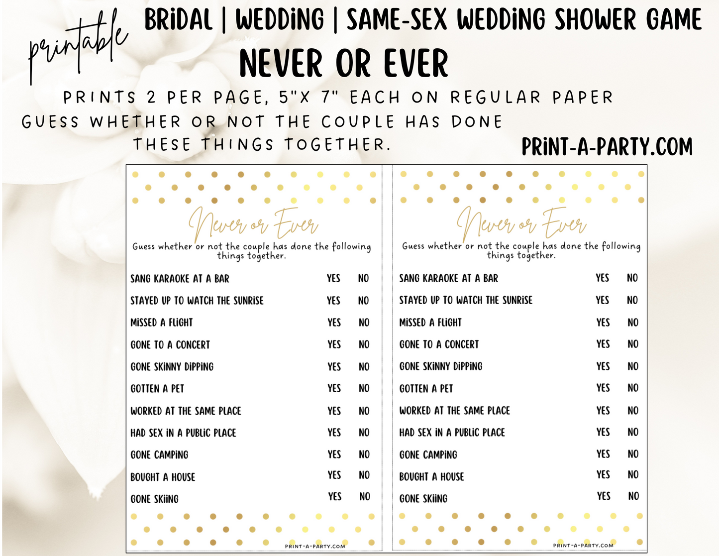 Same Sex Wedding Shower Game Bundle (4) | LGBTQ+ | Same Sex Wedding Activities | LGBTQ+ | Same Sex Weddings - Gold Polka Dots Design