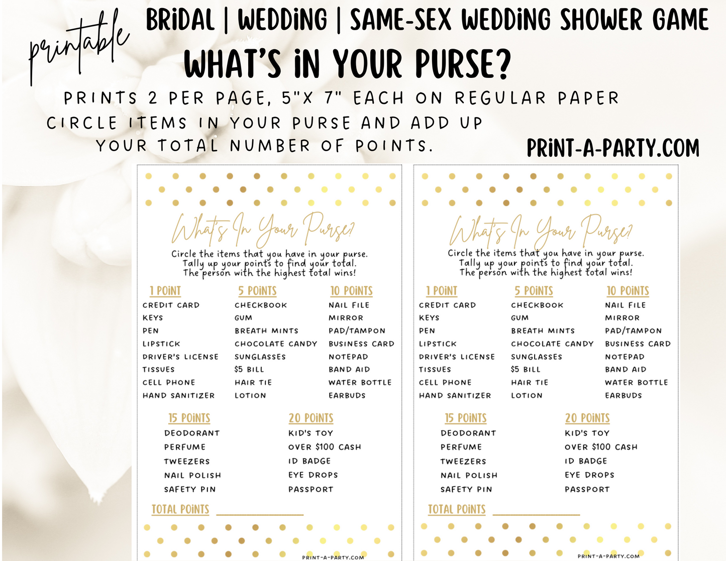 Same Sex Wedding Shower Game Bundle (4) | LGBTQ+ | Same Sex Wedding Activities | LGBTQ+ | Same Sex Weddings - Gold Polka Dots Design
