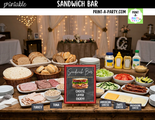 Sandwich Bar Printable Sign (8x10) + Topping Tent Cards - For Parties, Showers, Luncheons, Events