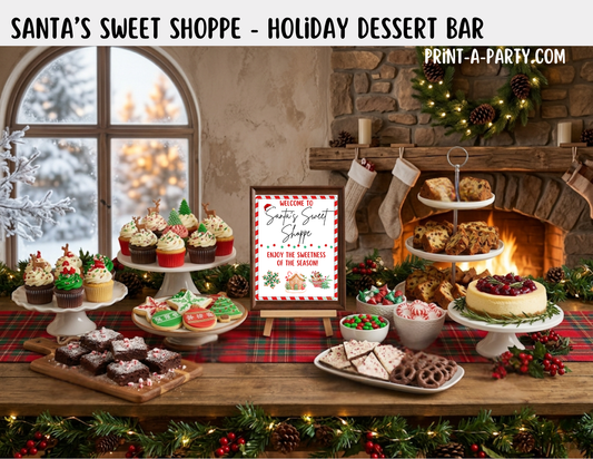 Christmas Dessert Bar - "Santa’s Sweet Shoppe" Printable Sign (8x10) & Tent Cards - Dessert Table Decor