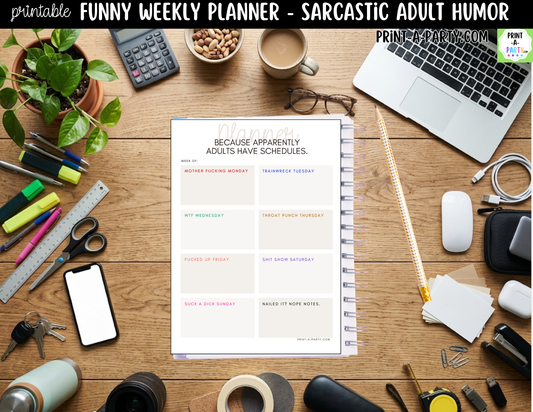 Funny Weekly Planner Printable | Sarcastic Box Layout