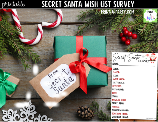 Secret Santa Wish List Printable | Holiday Gift Exchange Survey Cards