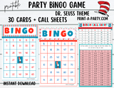 BINGO: Dr. Seuss | Classrooms | Parties | Birthday | 30, 40, or 50 cards - INSTANT DOWNLOAD