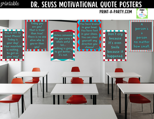 Dr. Seuss Quotes Encouraging Posters - Printable Classroom Decor, Imagination and Confidence Building