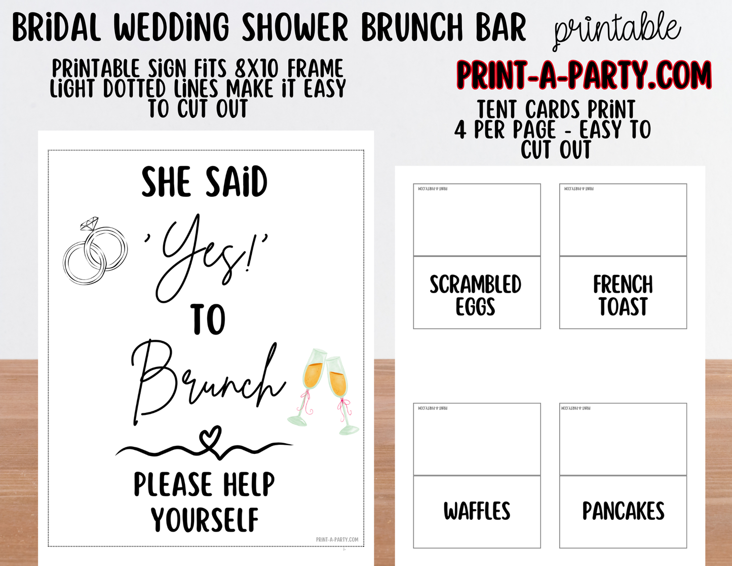 Wedding Event Bridal Brunch Bar Printable Sign & Tent Cards | Wedding Shower Breakfast Bar Decorations - She Said Yes to Brunch