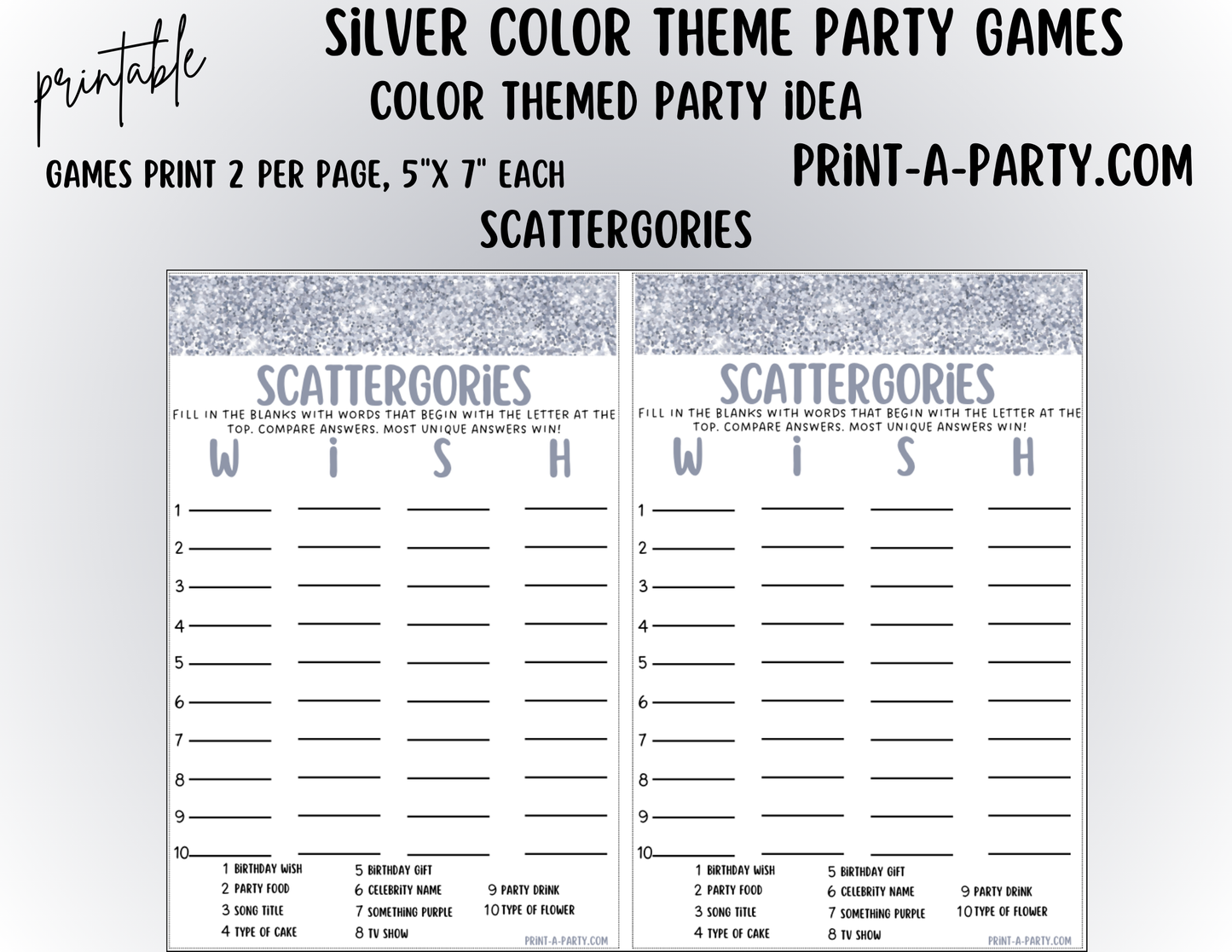 GAMES: COLOR PARTY SILVER THEME | Color Party | Silver Party Games | Silver Party Ideas | INSTANT DOWNLOAD