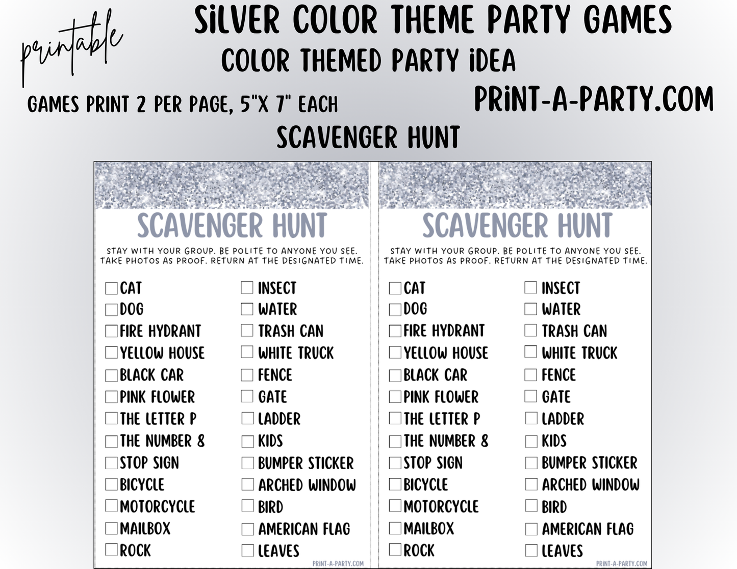 GAMES: COLOR PARTY SILVER THEME | Color Party | Silver Party Games | Silver Party Ideas | INSTANT DOWNLOAD