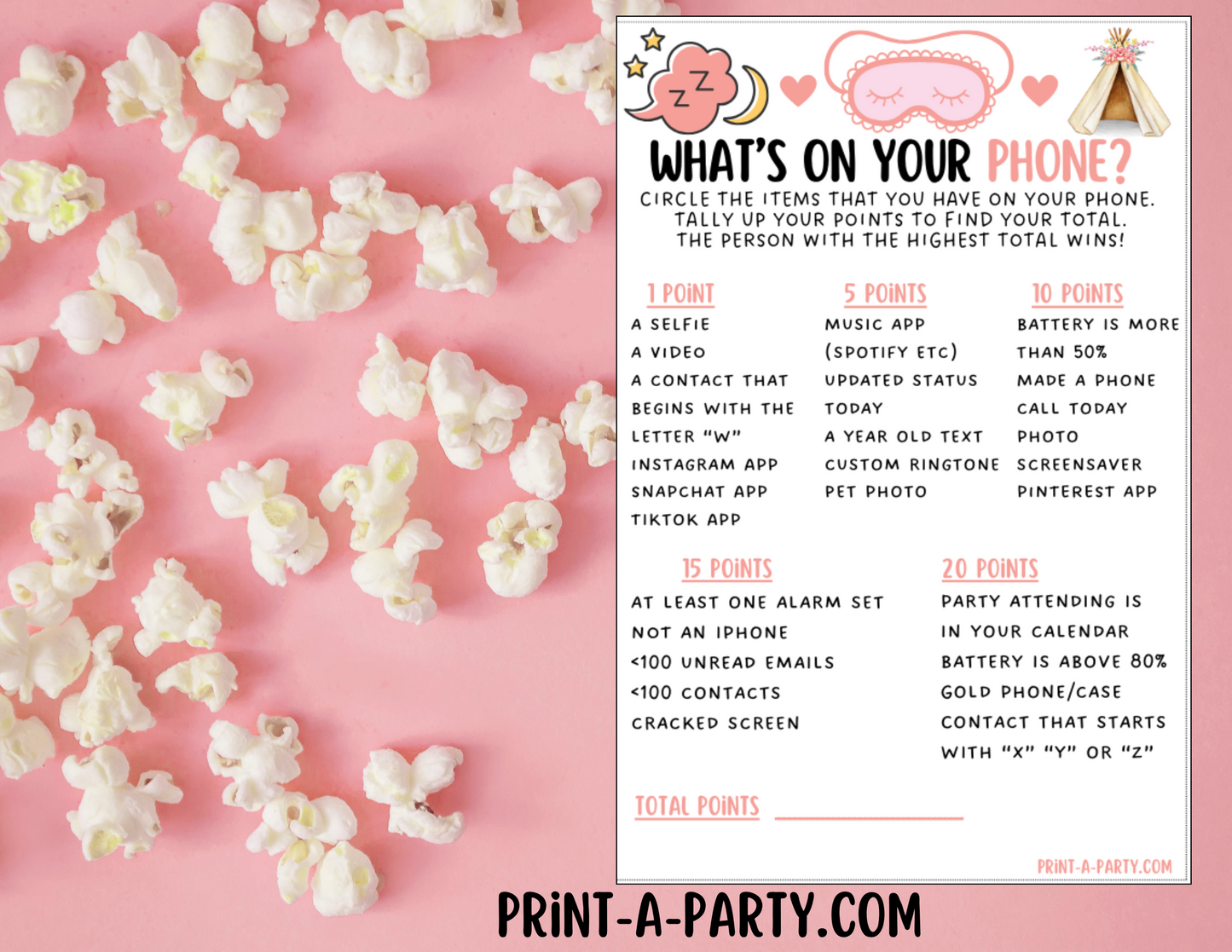 GAMES: SLEEPOVER PARTY THEME | Slumber Party Games | Pajama Party Games | Birthday Party Games | Sleepover Slumber Party | Slumber Party Ideas | INSTANT DOWNLOAD