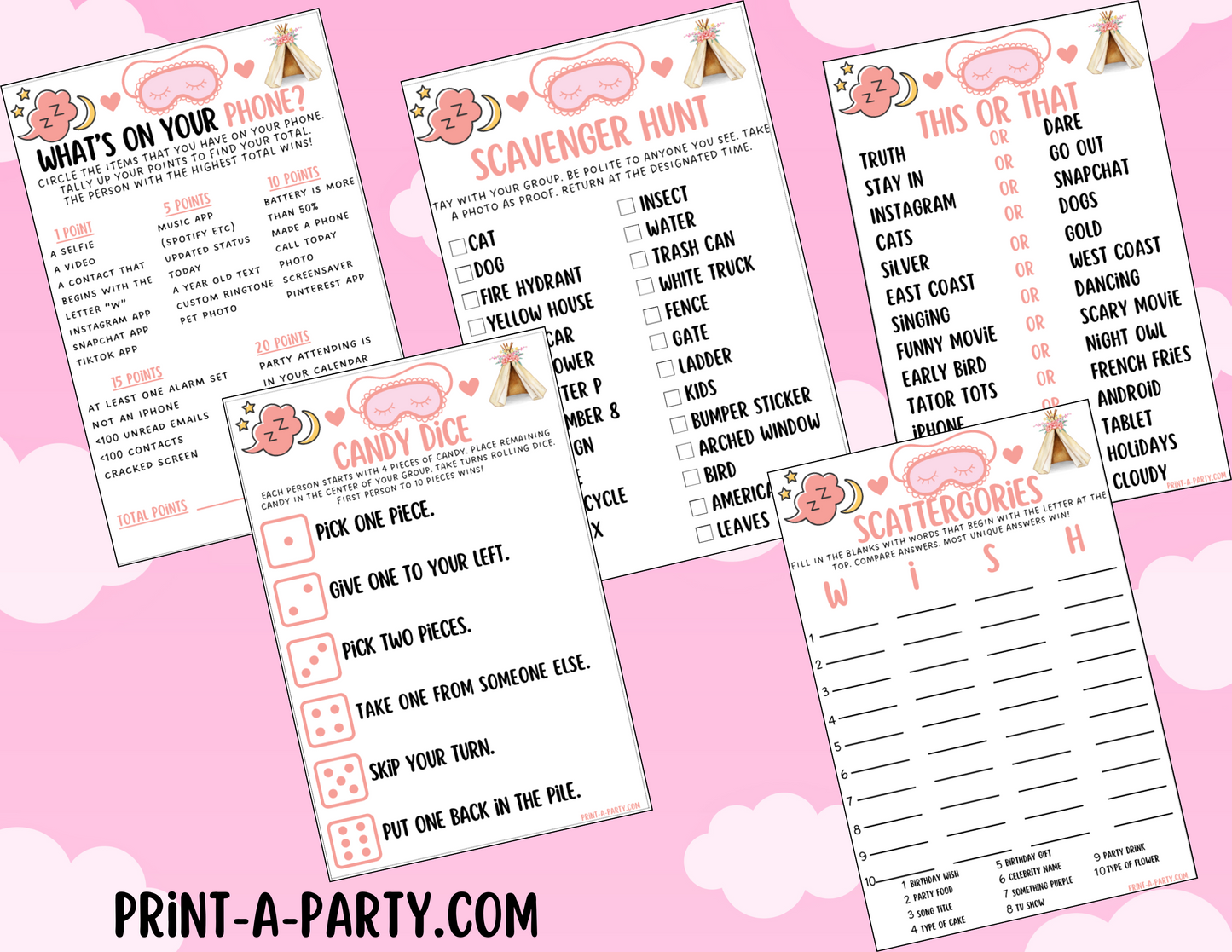 GAMES: SLEEPOVER PARTY THEME | Slumber Party Games | Pajama Party Games | Birthday Party Games | Sleepover Slumber Party | Slumber Party Ideas | INSTANT DOWNLOAD