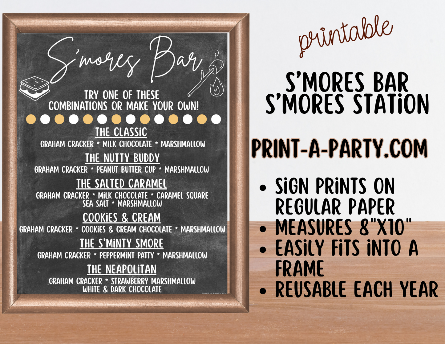 S'MORES BAR Printable - Chalkboard Sign and Toppings Labels Template - Perfect for Parties, Showers, Birthdays, BBQ, Summer, Camping, Holidays or the Office