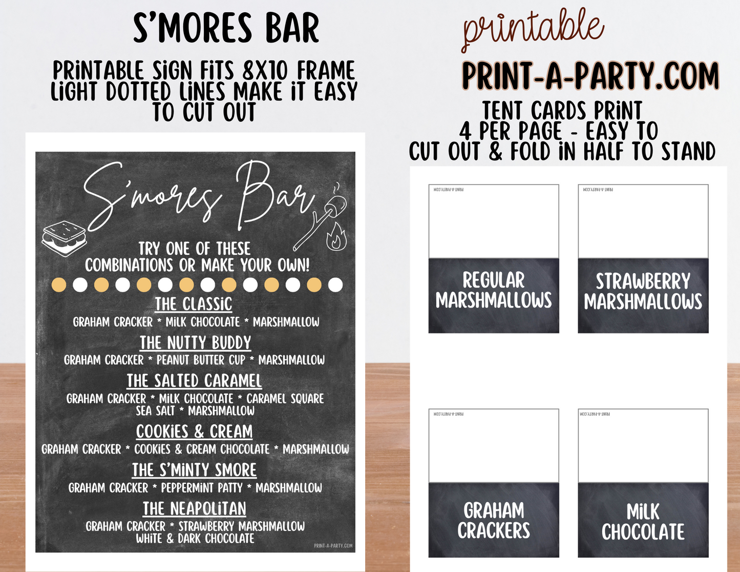 S'MORES BAR Printable - Chalkboard Sign and Toppings Labels Template - Perfect for Parties, Showers, Birthdays, BBQ, Summer, Camping, Holidays or the Office