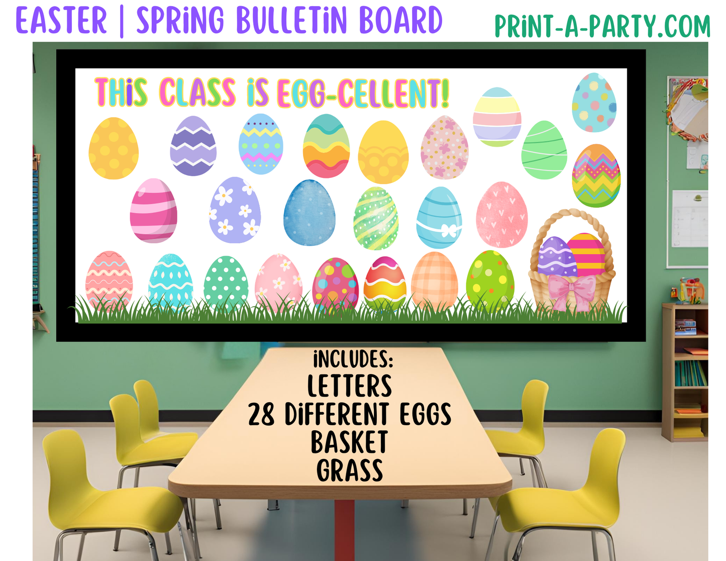 BACK TO SCHOOL: Bulletin Board Display for Classroom | Spring Bulletin Board | Easter Bulletin Board | Customizable Eggs lets you add names!