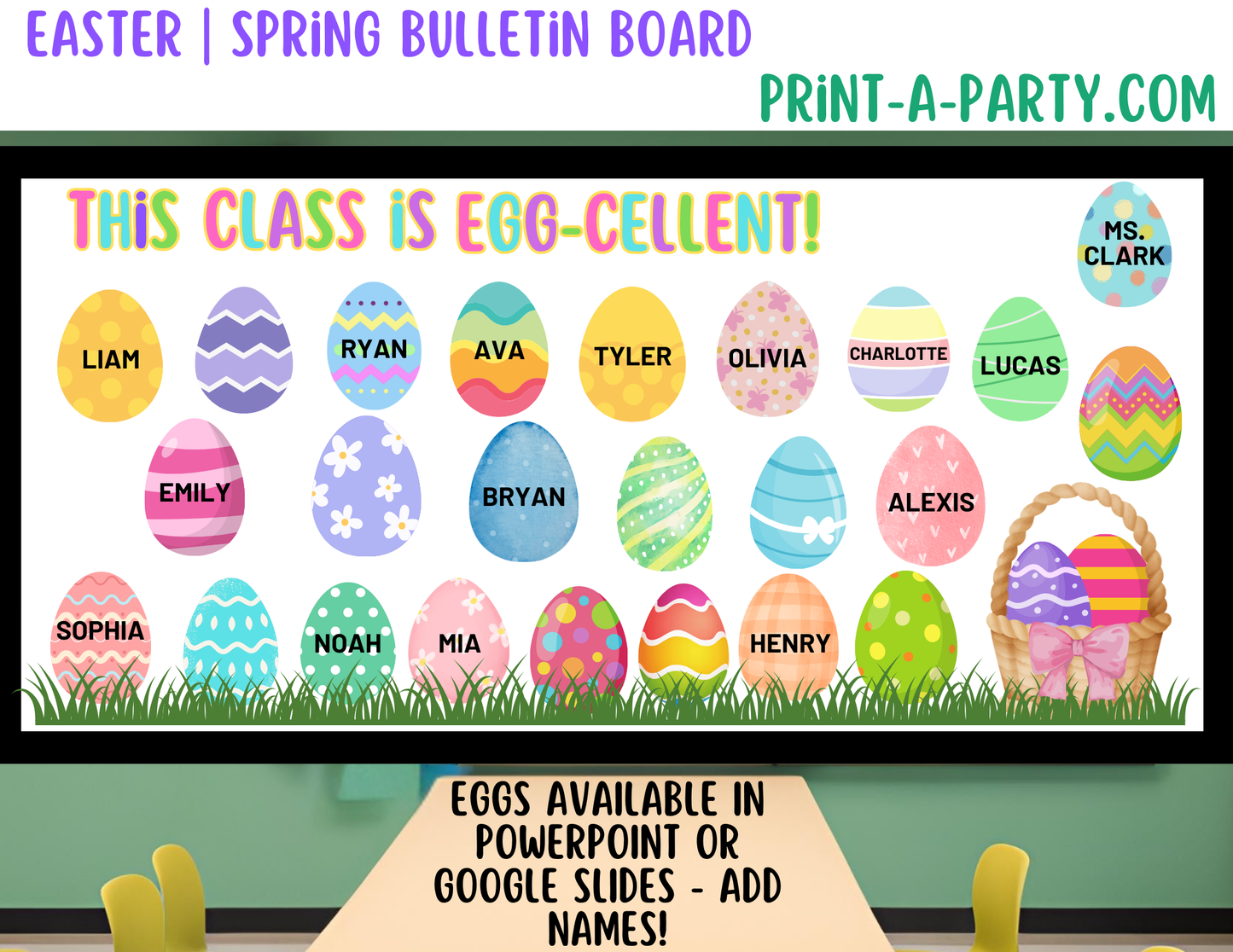 BACK TO SCHOOL: Bulletin Board Display for Classroom | Spring Bulletin Board | Easter Bulletin Board | Customizable Eggs lets you add names!