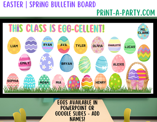 Bulletin Board Printable Display for Classroom - Easter Eggs Theme for Spring - Customizable Eggs to add names or quotes for Classroom Décor