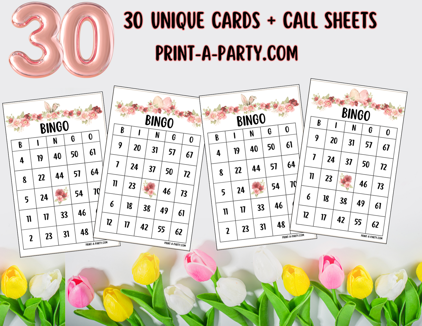 BINGO: Spring Easter Bingo | Spring Florals | Spring Activities | Parties | Classroom | 30, 40, or 50 cards