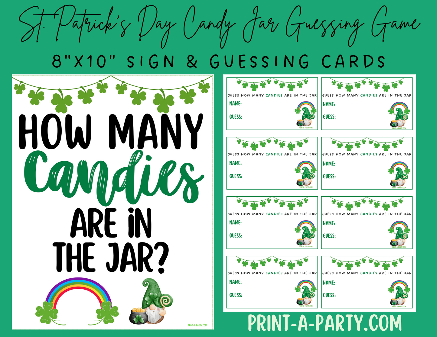 Candy Jar Guessing Game - ST. PATRICK'S DAY - Printable St. Patrick's Day Party Game for Classrooms, Parties or the Office