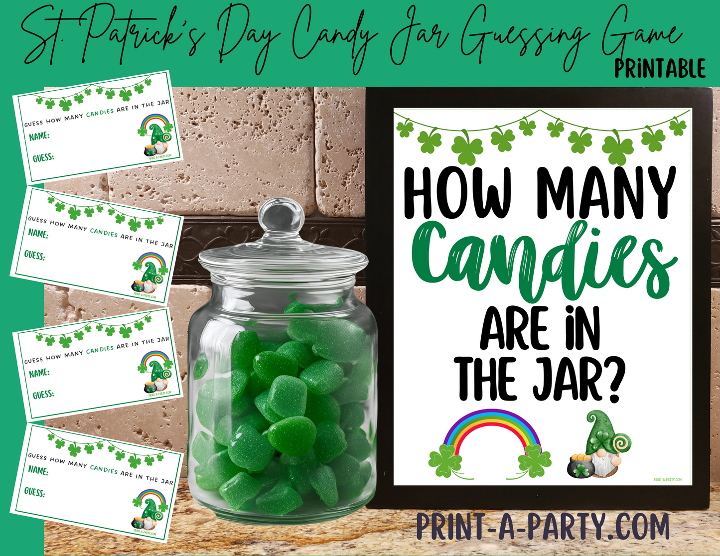 Candy Jar Guessing Game - ST. PATRICK'S DAY - Printable St. Patrick's Day Party Game for Classrooms, Parties or the Office