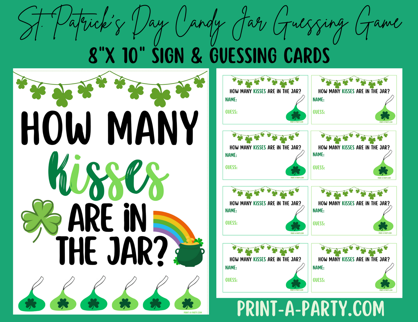 Candy Jar Guessing Game - ST. PATRICK'S DAY KISSES - Printable St. Patrick's Day Party Game for Classrooms, Parties or the Office