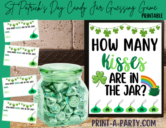 Candy Jar Guessing Game - ST. PATRICK'S DAY KISSES - Printable St. Patrick's Day Party Game for Classrooms, Parties or the Office