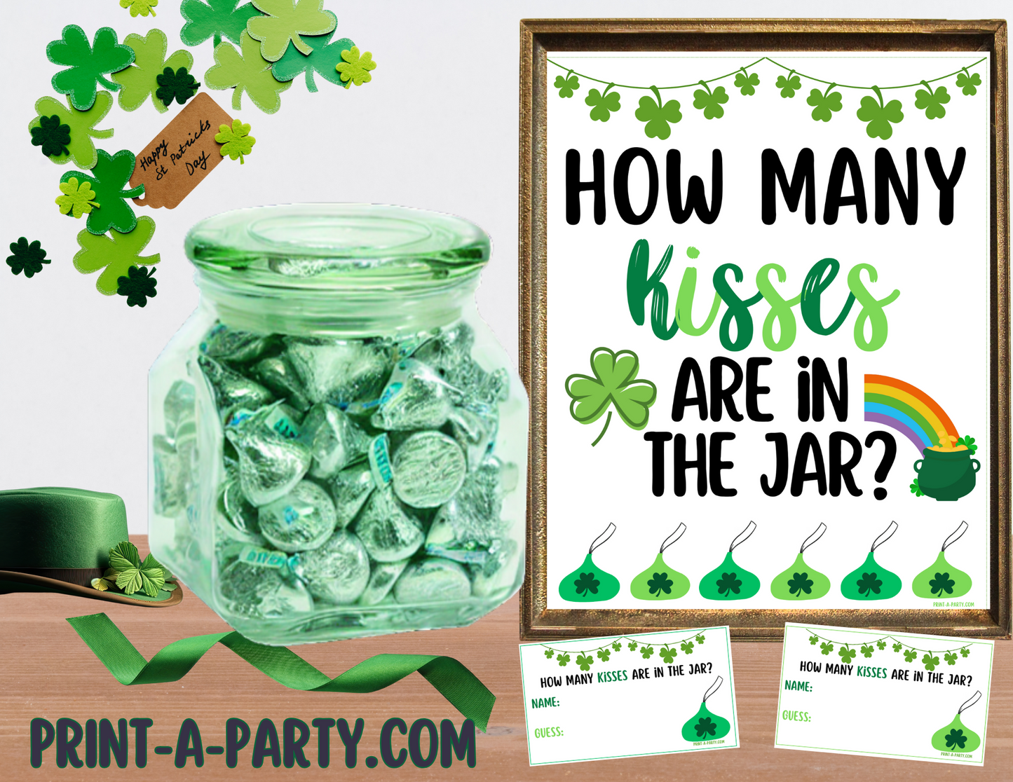 Candy Jar Guessing Game - ST. PATRICK'S DAY KISSES - Printable St. Patrick's Day Party Game for Classrooms, Parties or the Office