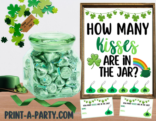 Candy Jar Guessing Game - ST. PATRICK'S DAY KISSES - Printable St. Patrick's Day Party Game for Classrooms, Parties or the Office
