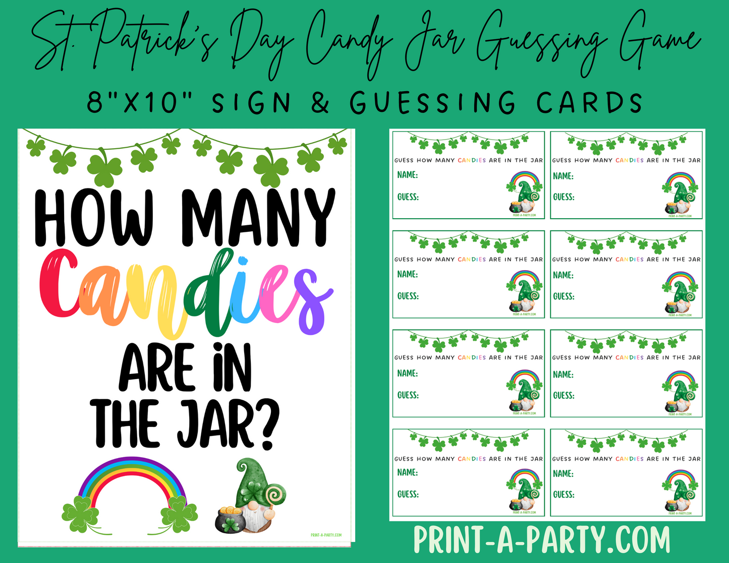 Candy Jar Guessing Game - ST. PATRICK'S DAY JELLYBEANS - Printable St. Patrick's Day Party Game for Classrooms, Parties or the Office
