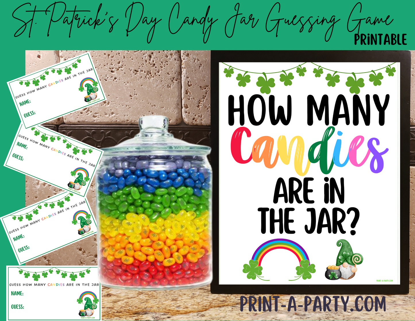 Candy Jar Guessing Game - ST. PATRICK'S DAY JELLYBEANS - Printable St. Patrick's Day Party Game for Classrooms, Parties or the Office
