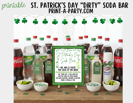 SODA BAR - Printable St. Patrick's Day "Dirty" Soda Bar Printable Kit - Sign & Recipe Tent Cards (12 recipes!) Drink Station Decor
