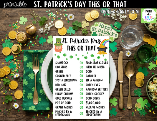 St. Patrick's Day This or That Printable | Party Game