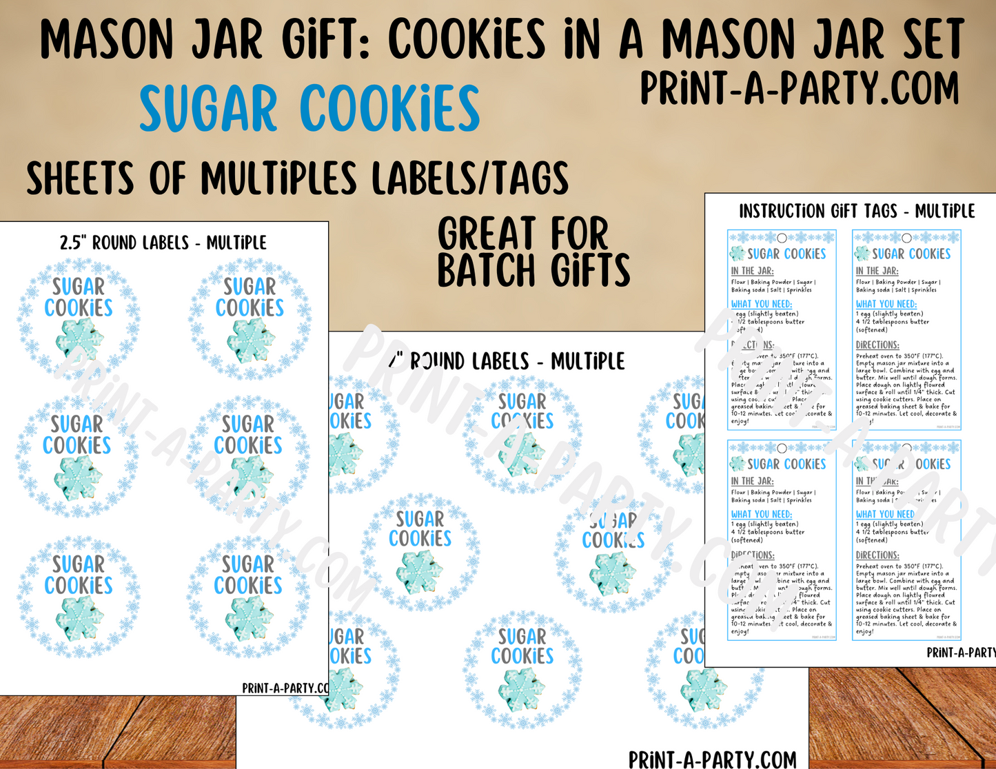 MASON JAR GIFT: Sugar Cookies in a Mason Jar Printable Kit - Winter-themed - Labels, Gift Tag, Ingredients and Instructions