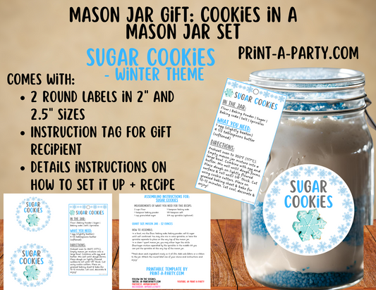 MASON JAR GIFT: Sugar Cookies in a Mason Jar Printable Kit - Winter-themed - Labels, Gift Tag, Ingredients and Instructions