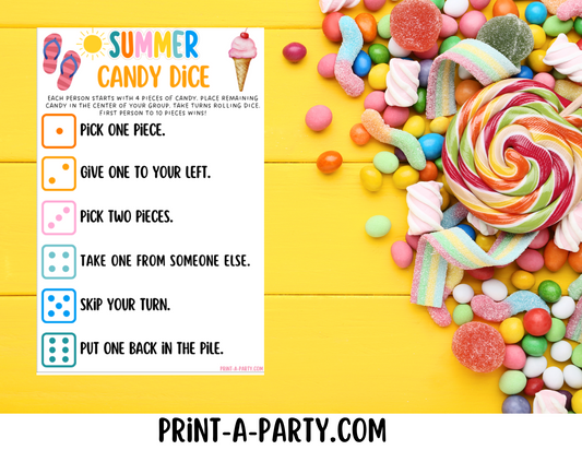 DICE GAME: Summer Candy Dice Game Printable - Fun Summer Party Game for Kids, Classrooms & Family Instant Download