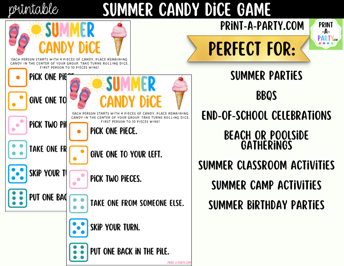 Summer Candy Dice Game Printable