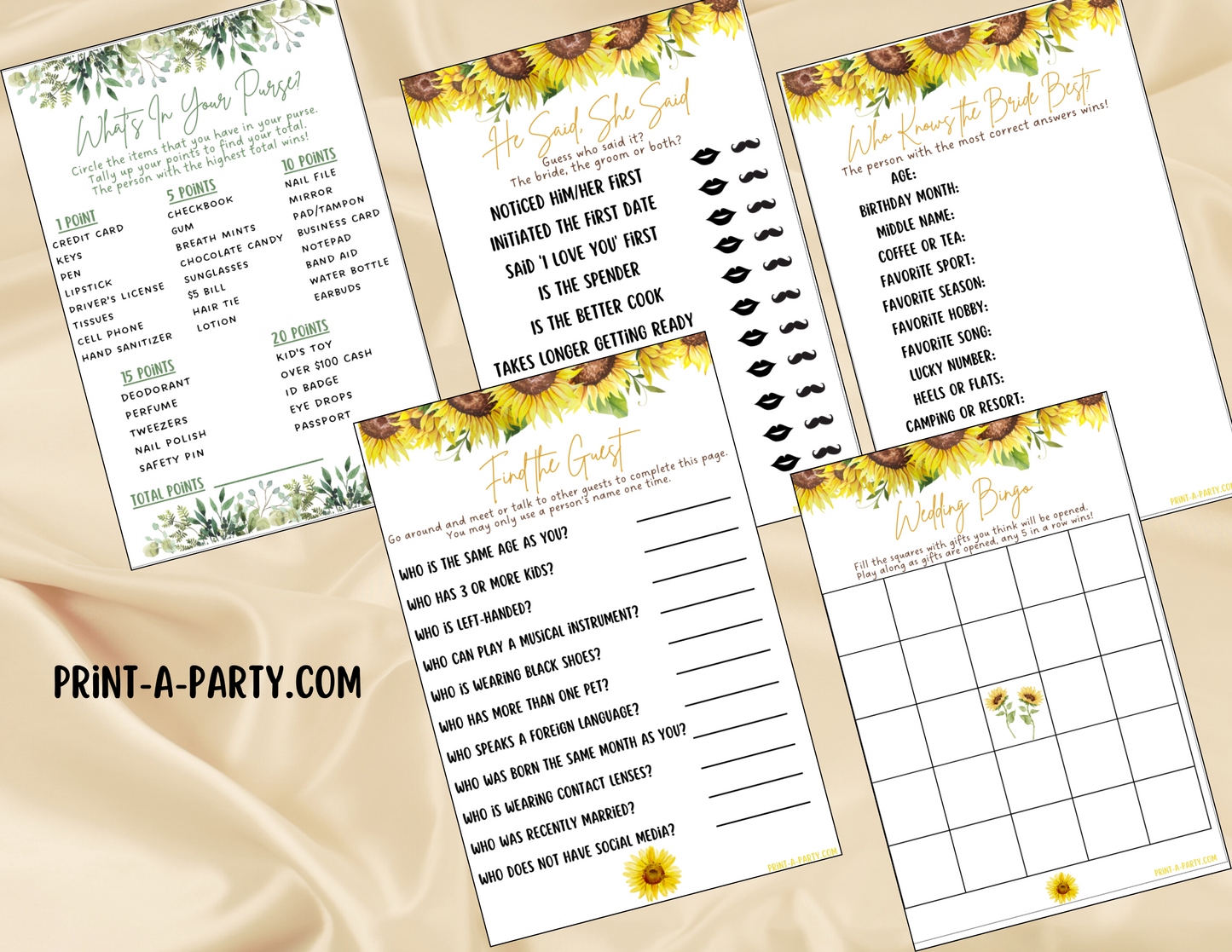 GAME BUNDLE: Bridal Wedding Shower Engagement Party Game Bundle | Sunflower Wedding | Sunflower Wedding Theme | Printable