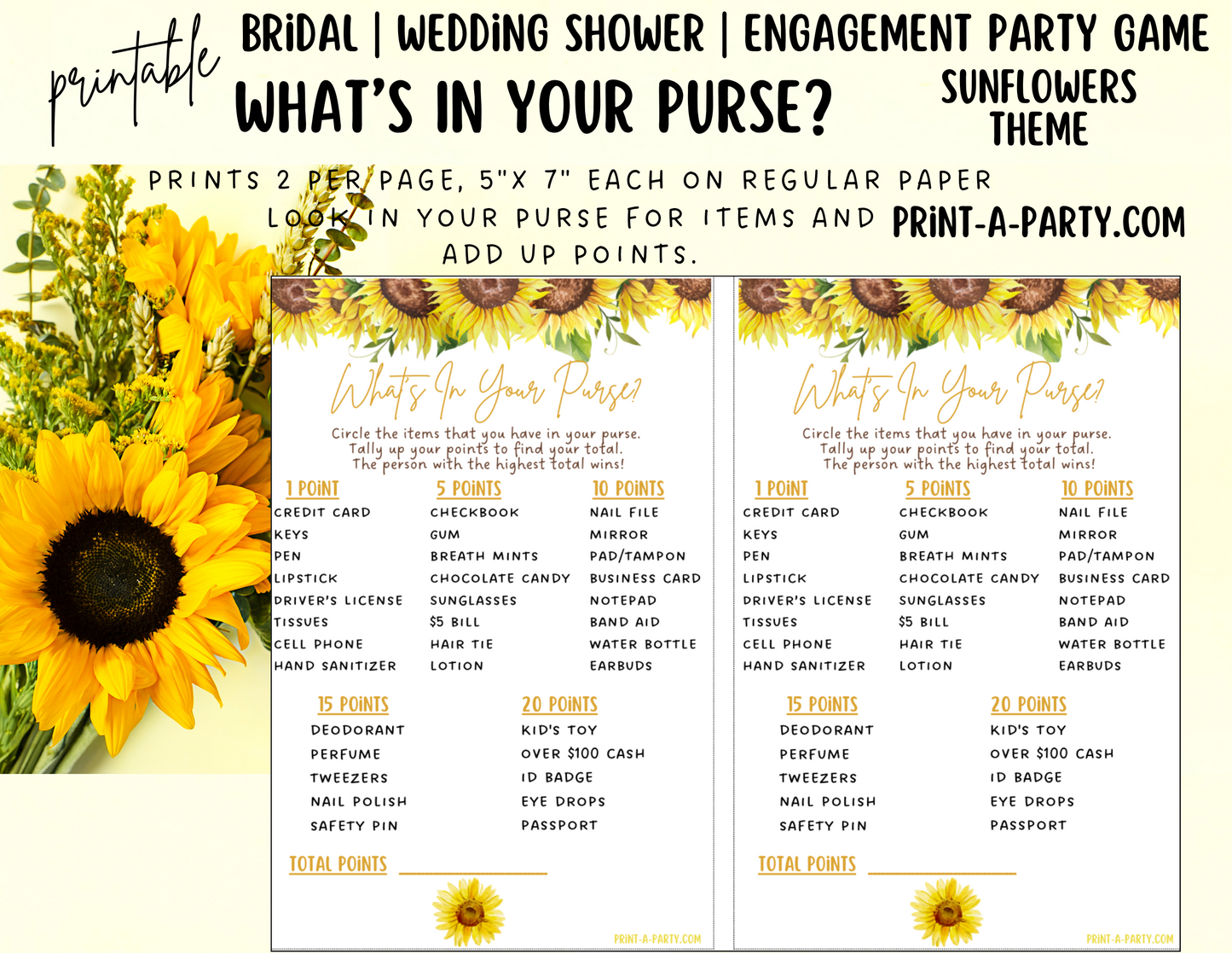 GAME BUNDLE: Bridal Wedding Shower Engagement Party Game Bundle | Sunflower Wedding | Sunflower Wedding Theme | Printable