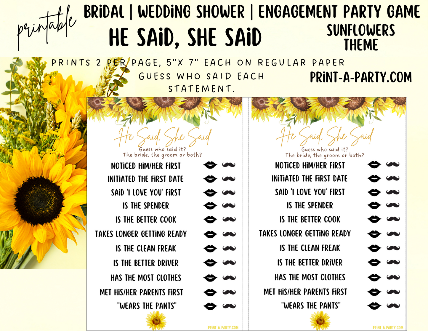 GAME BUNDLE: Bridal Wedding Shower Engagement Party Game Bundle | Sunflower Wedding | Sunflower Wedding Theme | Printable