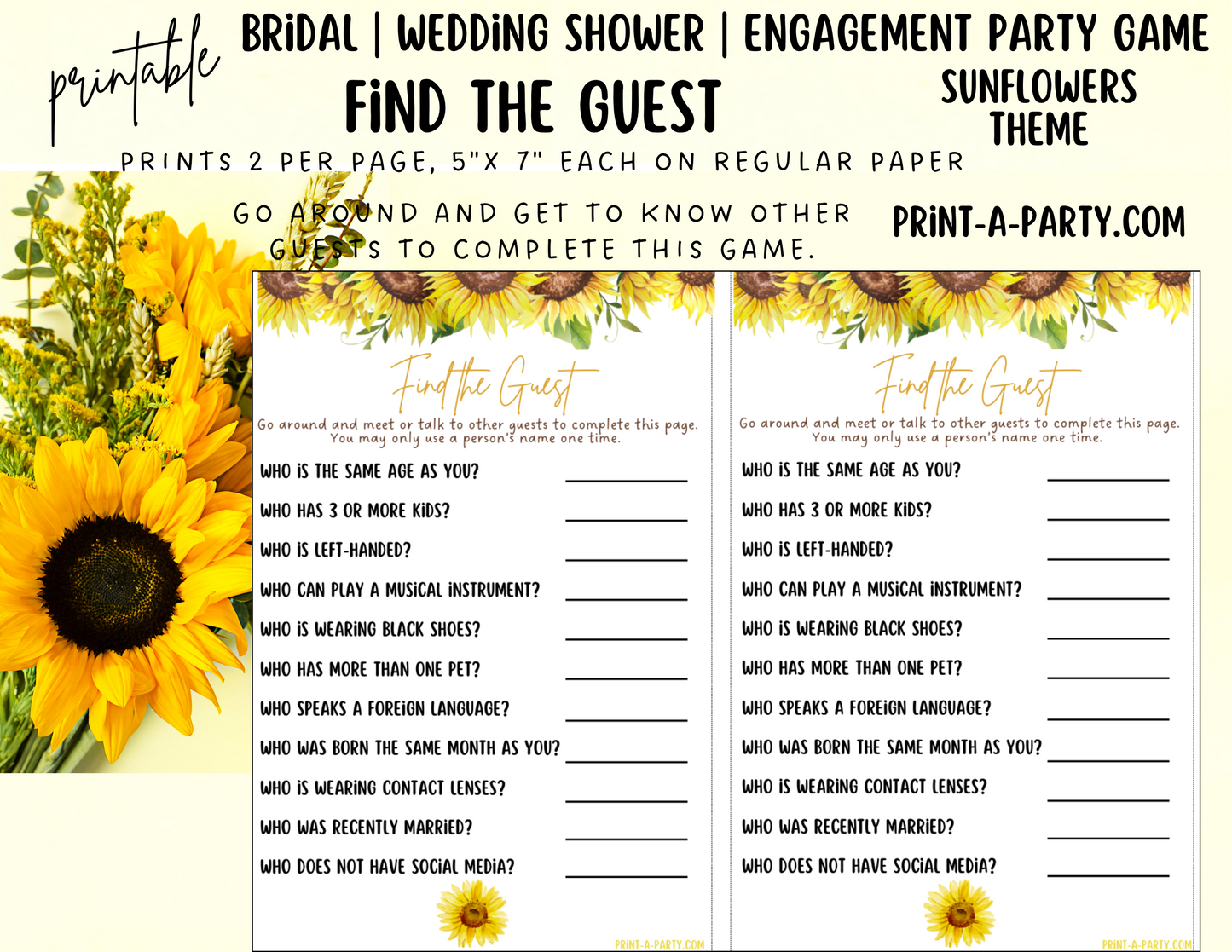 GAME BUNDLE: Bridal Wedding Shower Engagement Party Game Bundle | Sunflower Wedding | Sunflower Wedding Theme | Printable
