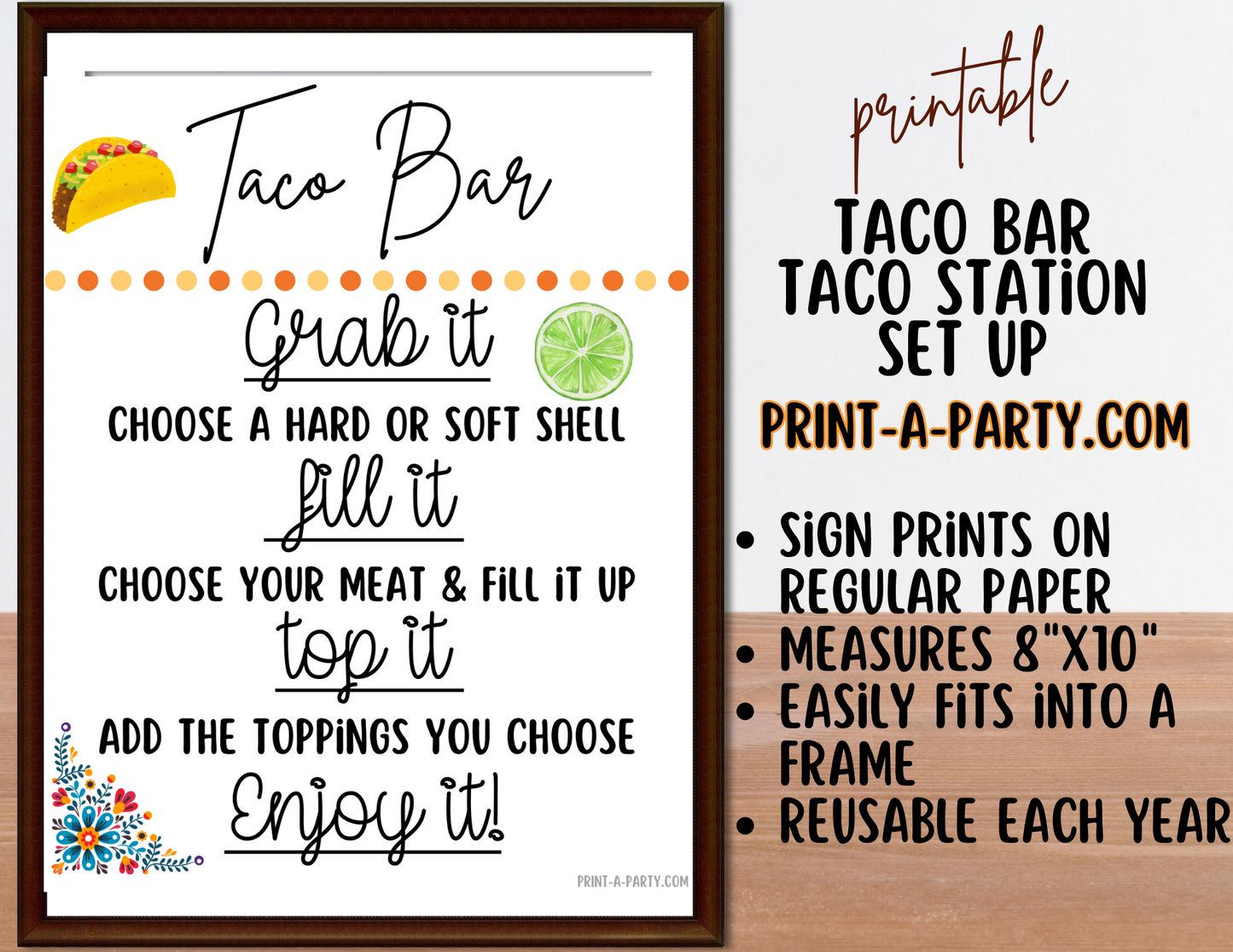 TACO BAR | TACO STATION Setup - WHITE | Make your own Tacos Sign | Taco Bar Station | DIY Taco Bar | Food Station for Party | 4th of July | Summer | Office Parties | Showers