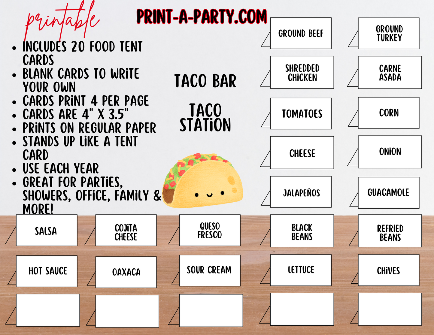 TACO BAR | TACO STATION Setup - WHITE | Make your own Tacos Sign | Taco Bar Station | DIY Taco Bar | Food Station for Party | 4th of July | Summer | Office Parties | Showers