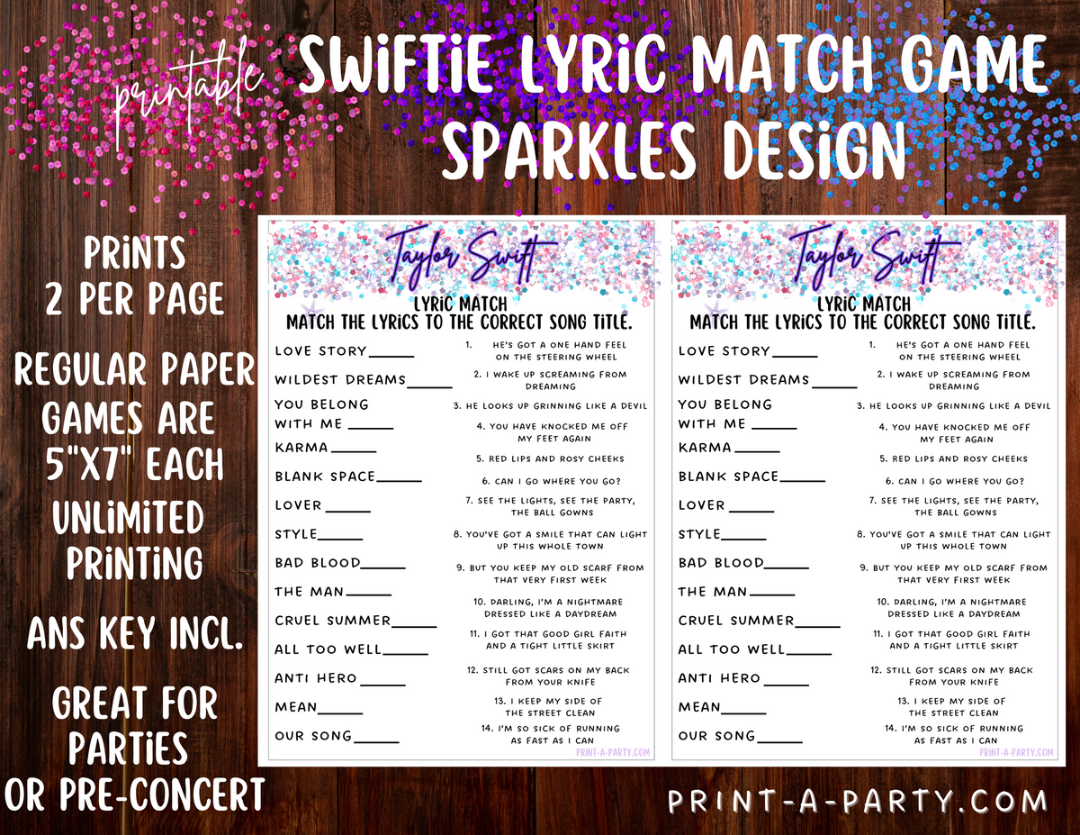 Taylor Swift Inspired Party Games, Instant Download Printable