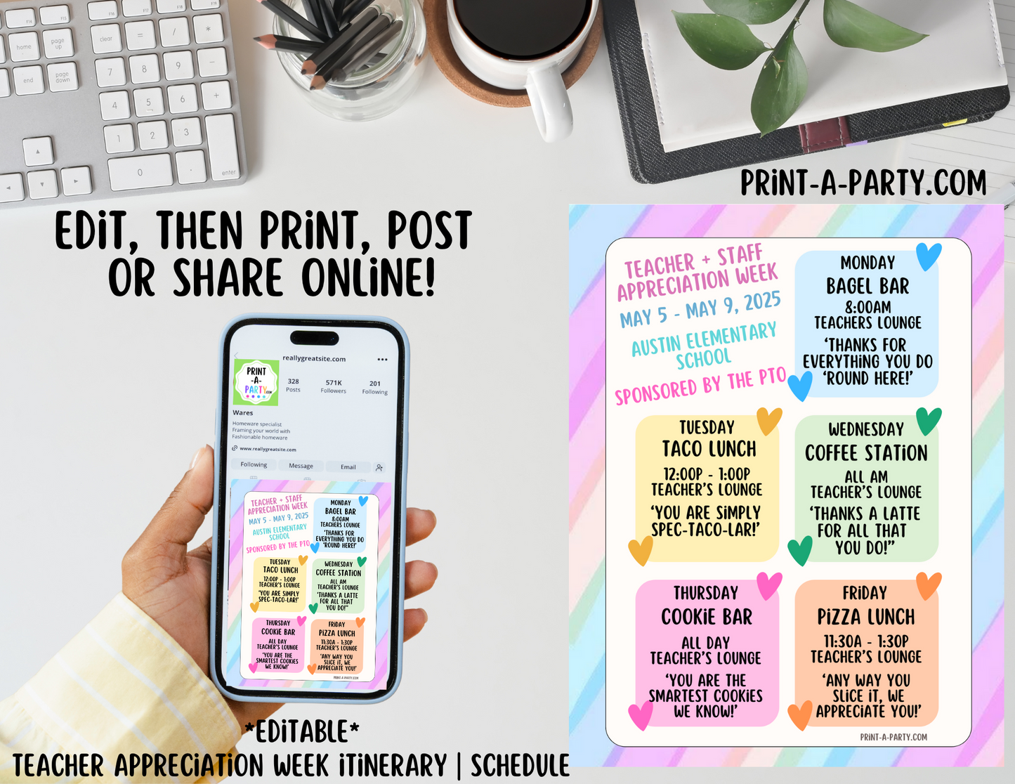 Appreciation Week Itinerary Schedule - EDITABLE | Pastel design | Teacher Appreciation Week Ideas | Staff | Teacher Appreciation Week Itinerary
