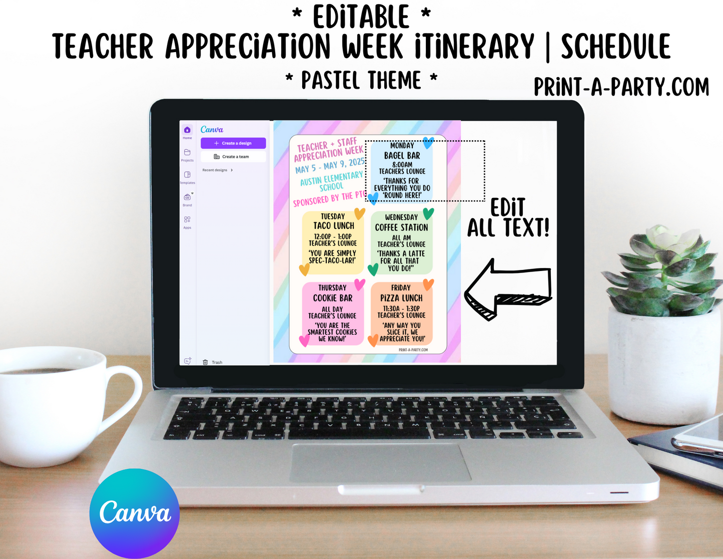 Appreciation Week Itinerary Schedule - EDITABLE | Pastel design | Teacher Appreciation Week Ideas | Staff | Teacher Appreciation Week Itinerary