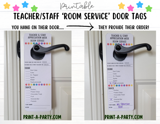 Appreciation Tag: Printable Room Service Door Tags – Staff & Teacher Appreciation Gift for PTO/PTA Events, Teacher Appreciation Week