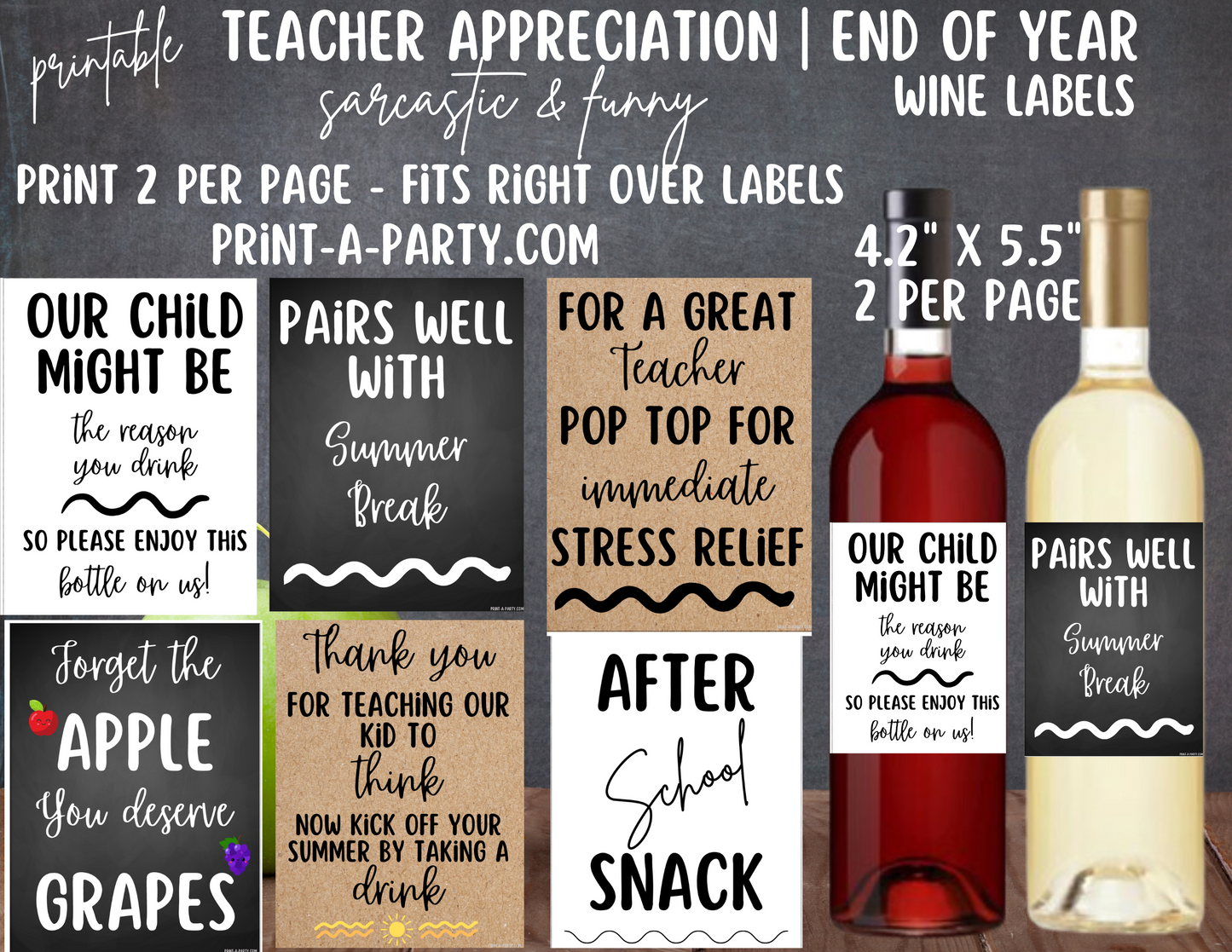 WINE LABELS: Teachers Sarcastic (6) | Teacher Appreciation Wine Label Gift | End of Year Teacher Gift Idea | Sarcastic Teacher Wine Labels