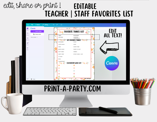 Teacher Staff Editable Favorite Things List – Questionnaire + Wishlist Form for Back to School & Appreciation