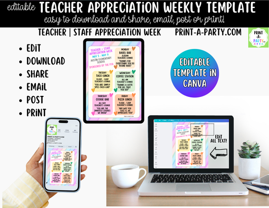 Teacher Appreciation Week Schedule Template – Editable Canva Planner for PTO, PTA & School Staff Events