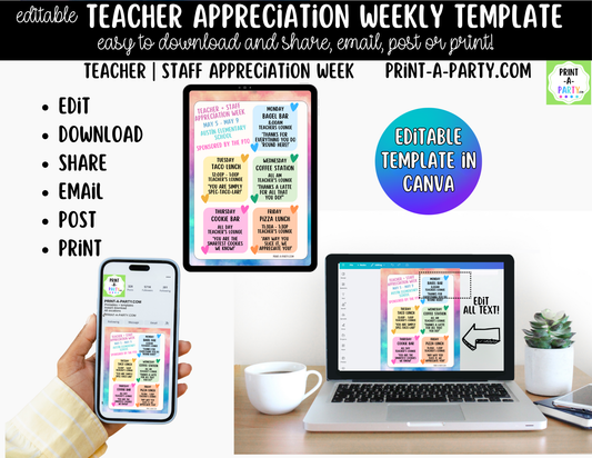 Teacher Appreciation Week Schedule Template – Editable Canva Planner for PTO, PTA & School Staff Events