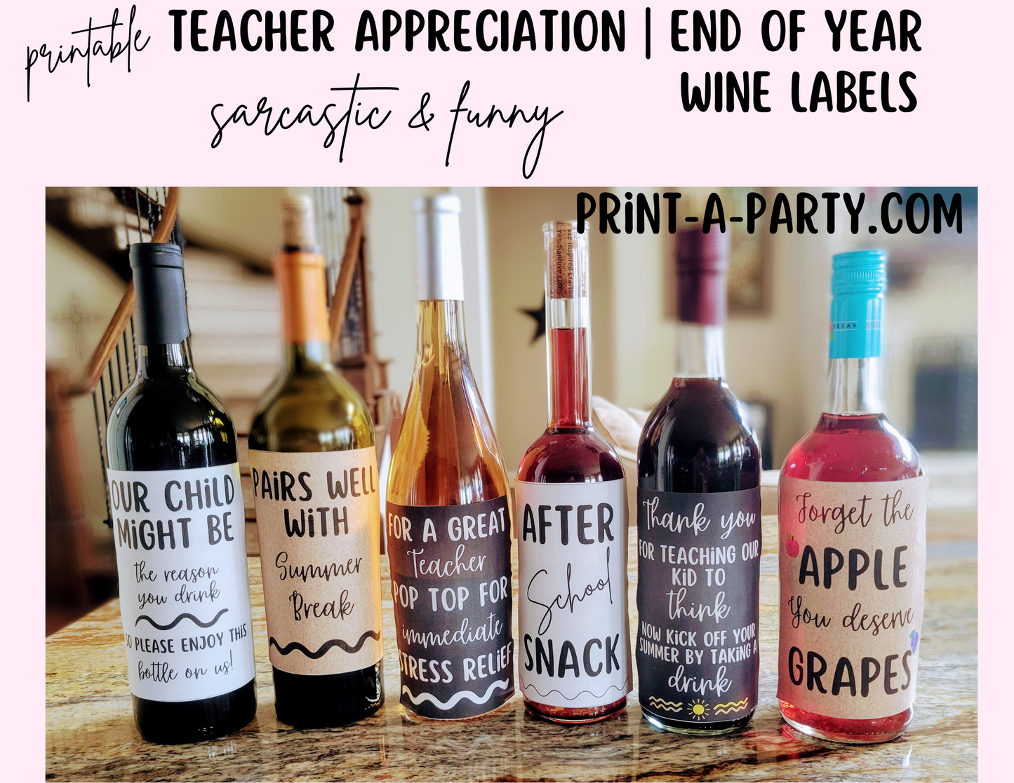 WINE LABELS: Teachers Sarcastic (6) | Teacher Appreciation Wine Label Gift | End of Year Teacher Gift Idea | Sarcastic Teacher Wine Labels